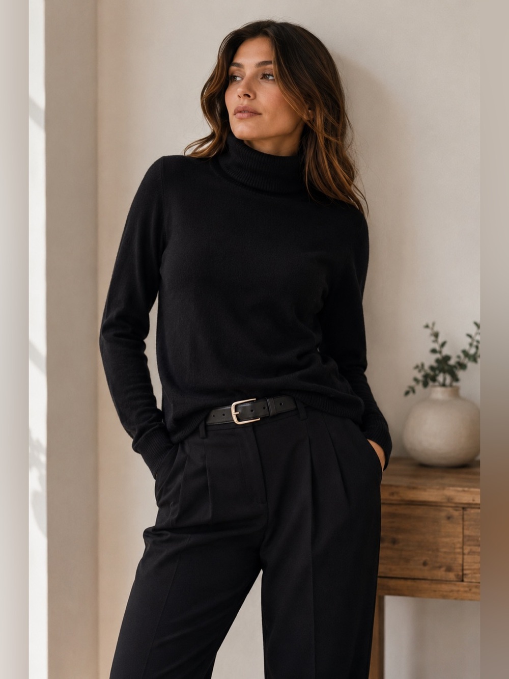 Ann Taylor 100% Cashmere Black Turtleneck Sweater Classic Luxury